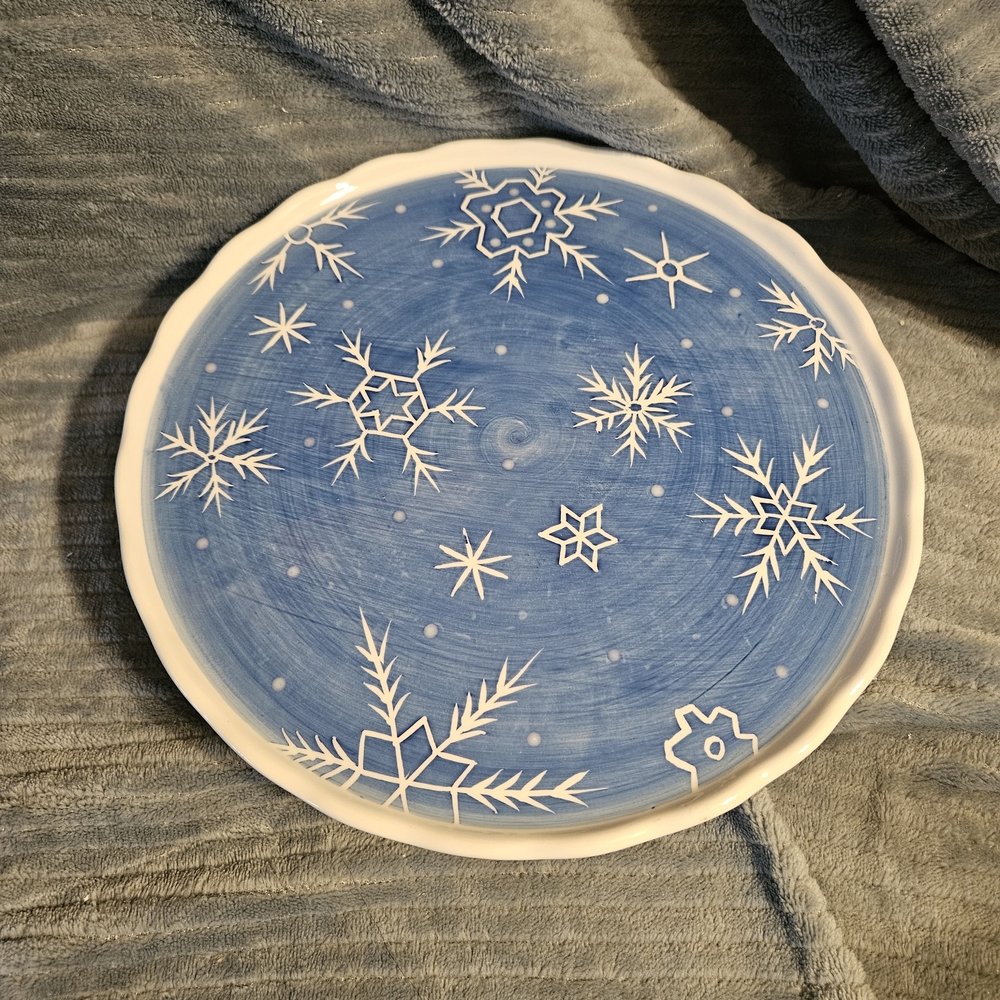 Snowflake & Snowmen Ceramic Cake Stand